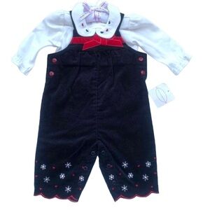 NWT Black and White Corduroy Overalls with Red Accents Infant 0-3 Months